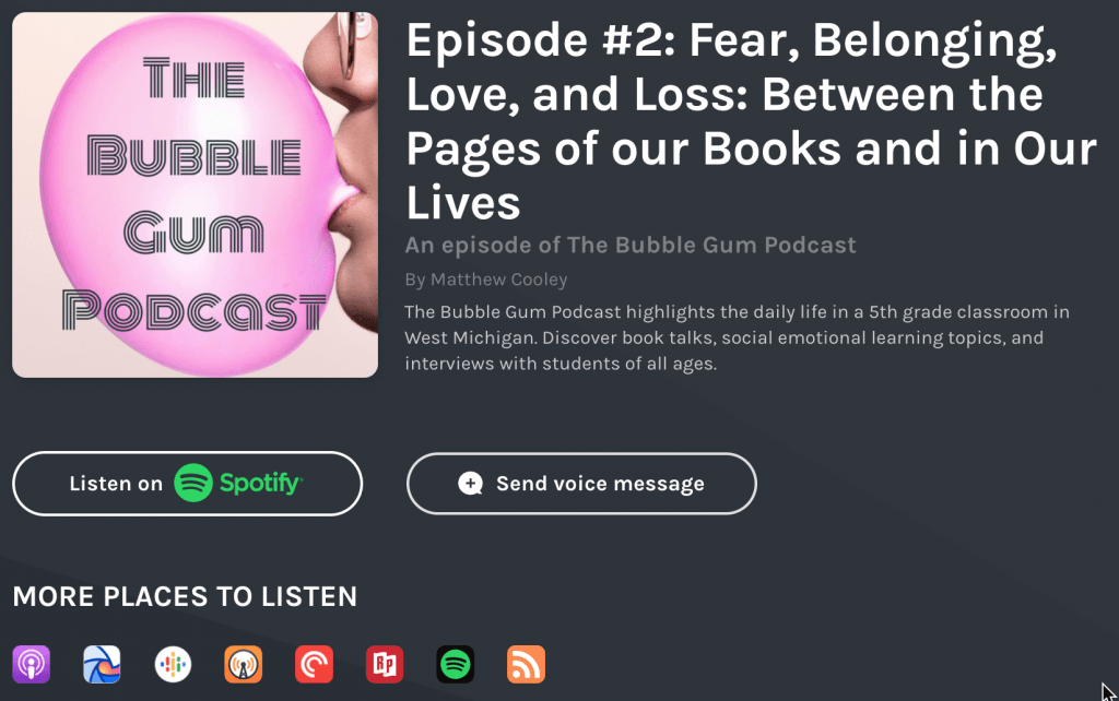 https://anchor.fm/matthew-cooley/episodes/Episode-2-Fear--Belonging--Love--and-Loss-Between-the-Pages-of-our-Books-and-in-Our-Lives-e5peol